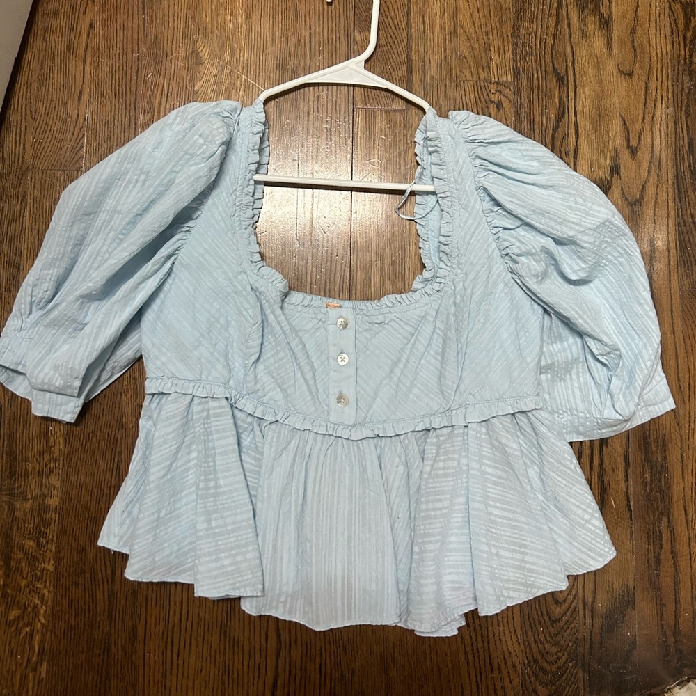 Free People Flowy Square Neck Shirt in Light Blue - Small